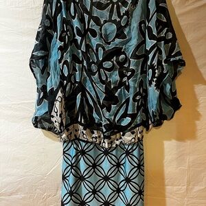 NWT Analili Floral Patterned Blue // Black Tunic Dress Extra Small XS